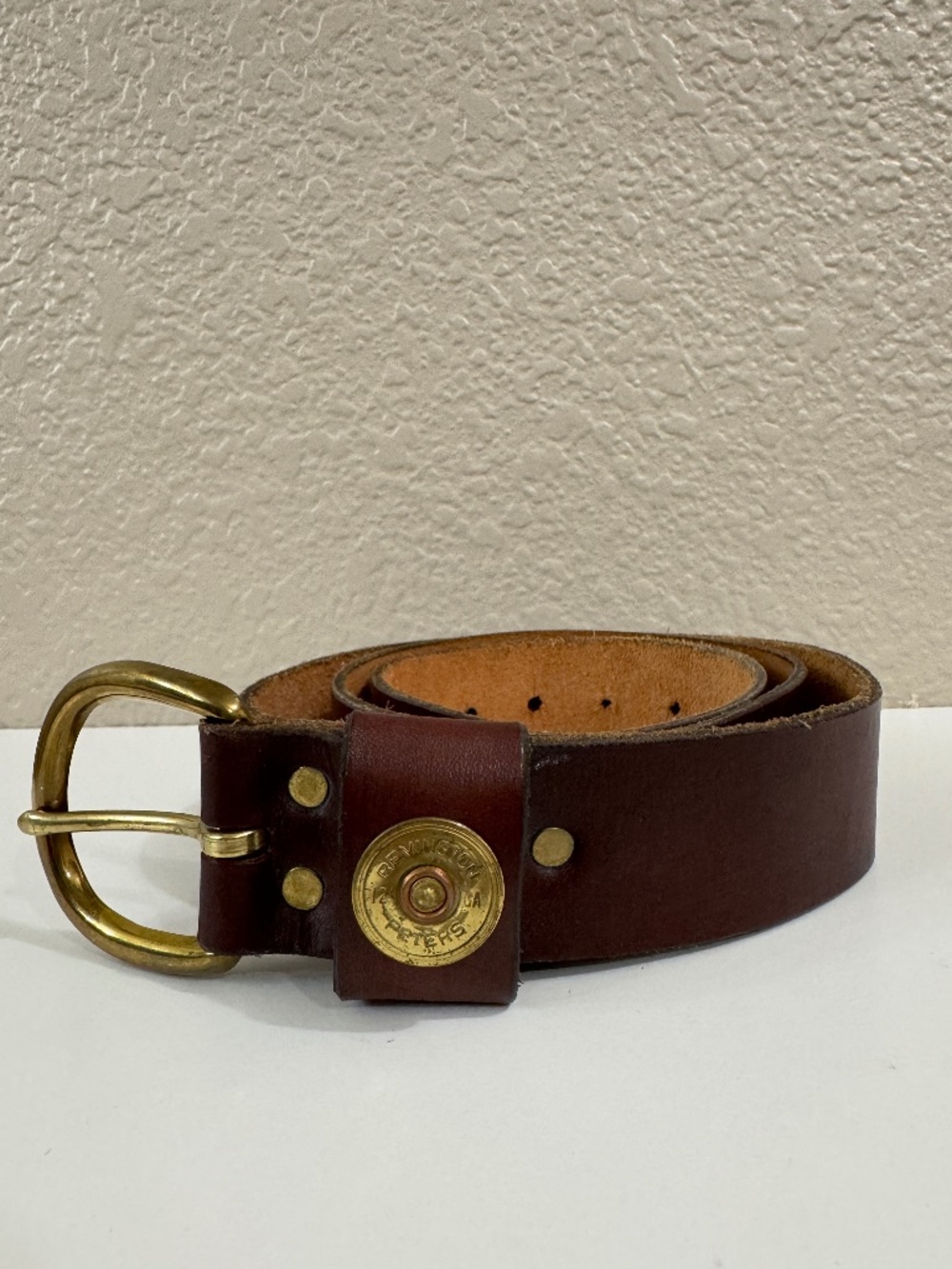 Vintage Leather Belt Remington Peters 12 GA Shotgun Shell Brass Western P-4716